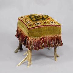 Antique Antler Stool with Hand-Woven Seating Surface