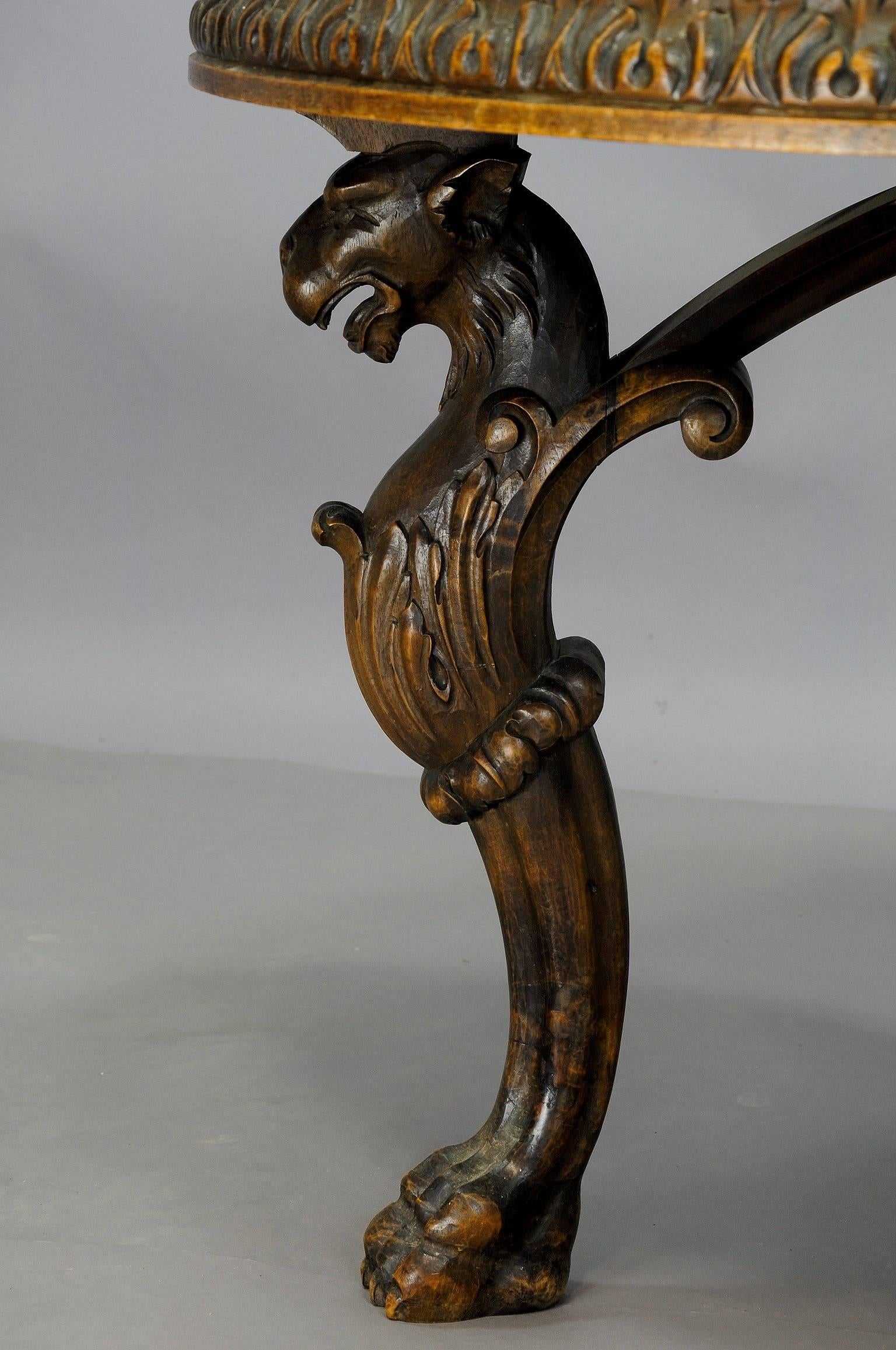 Empire Marble Cocktail Table with Carved Wood Gargoyle Feet