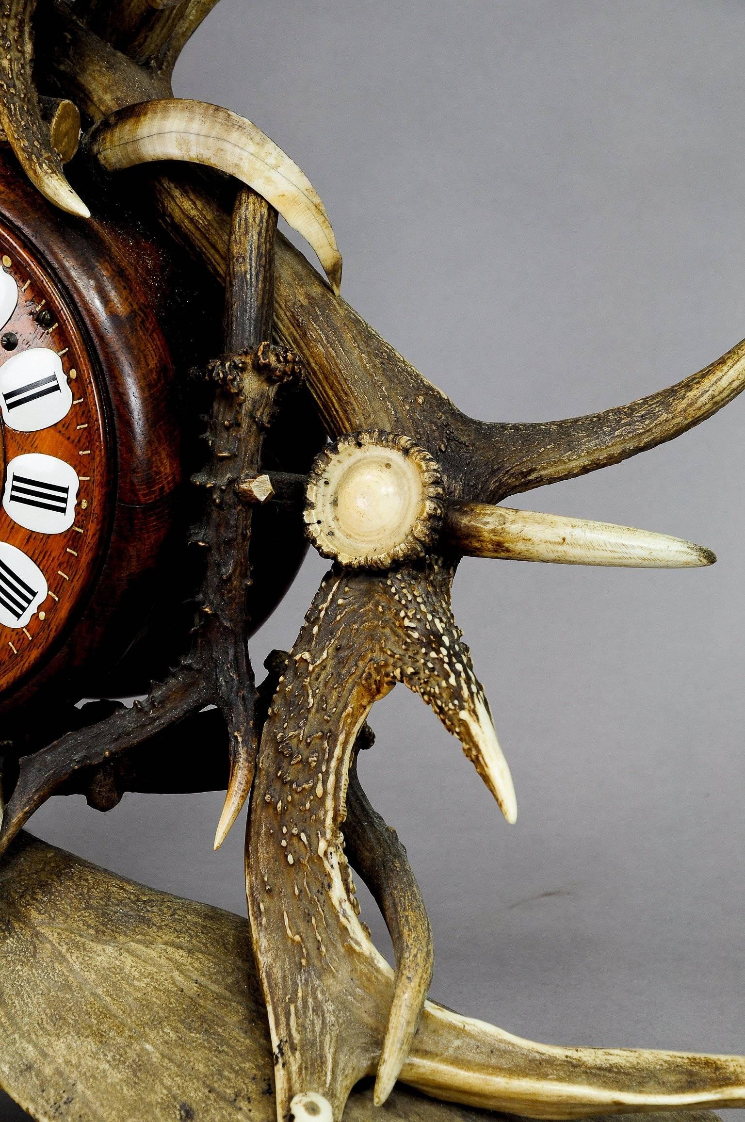Austrian Lodge Style Antler Mantel Clock, 1900 2