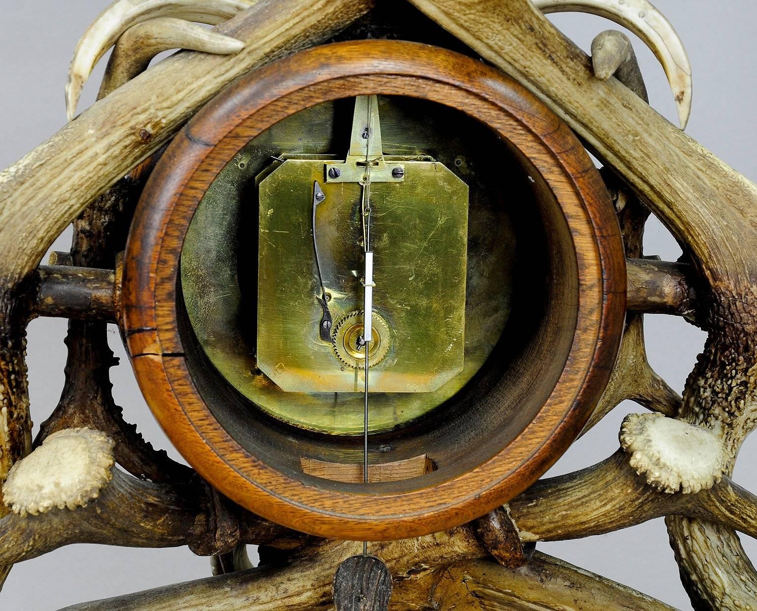 Austrian Lodge Style Antler Mantel Clock, 1900 1
