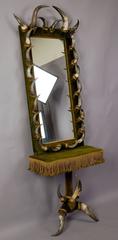 Antique Bull Horn Mirror with Console Table, Austria 1870