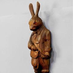 Black Forest Carved Wood Hunter Hare Coat Hook, Brienz