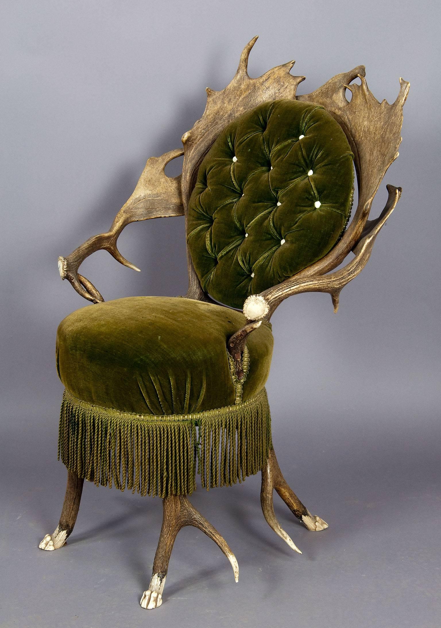 Rustic Pair of Rare Antler Parlor Chairs, French, circa 1860