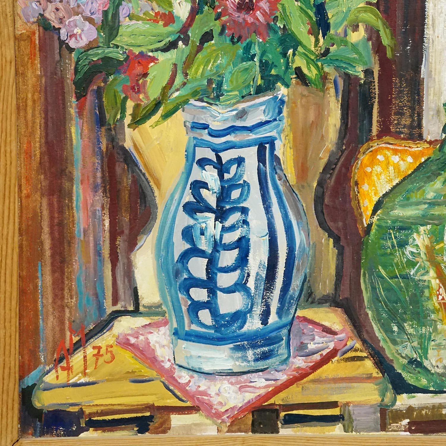 Allemand Peinture à l'huile impressionniste de nature morte, Alexander Michael 1975 en vente