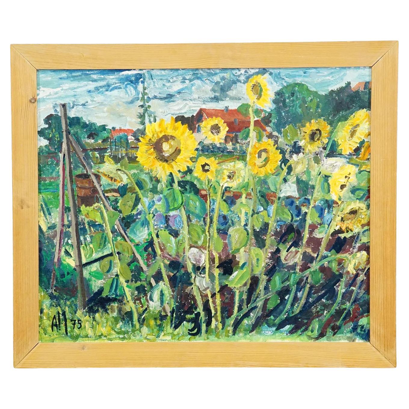 Alexander Michael Peinture à l'huile d'un champ de tournesols animé 1975