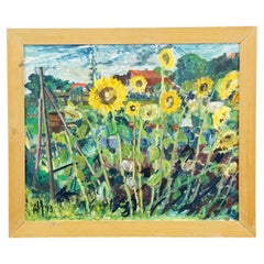 Alexander Michael Peinture à l'huile d'un champ de tournesols animé 1975