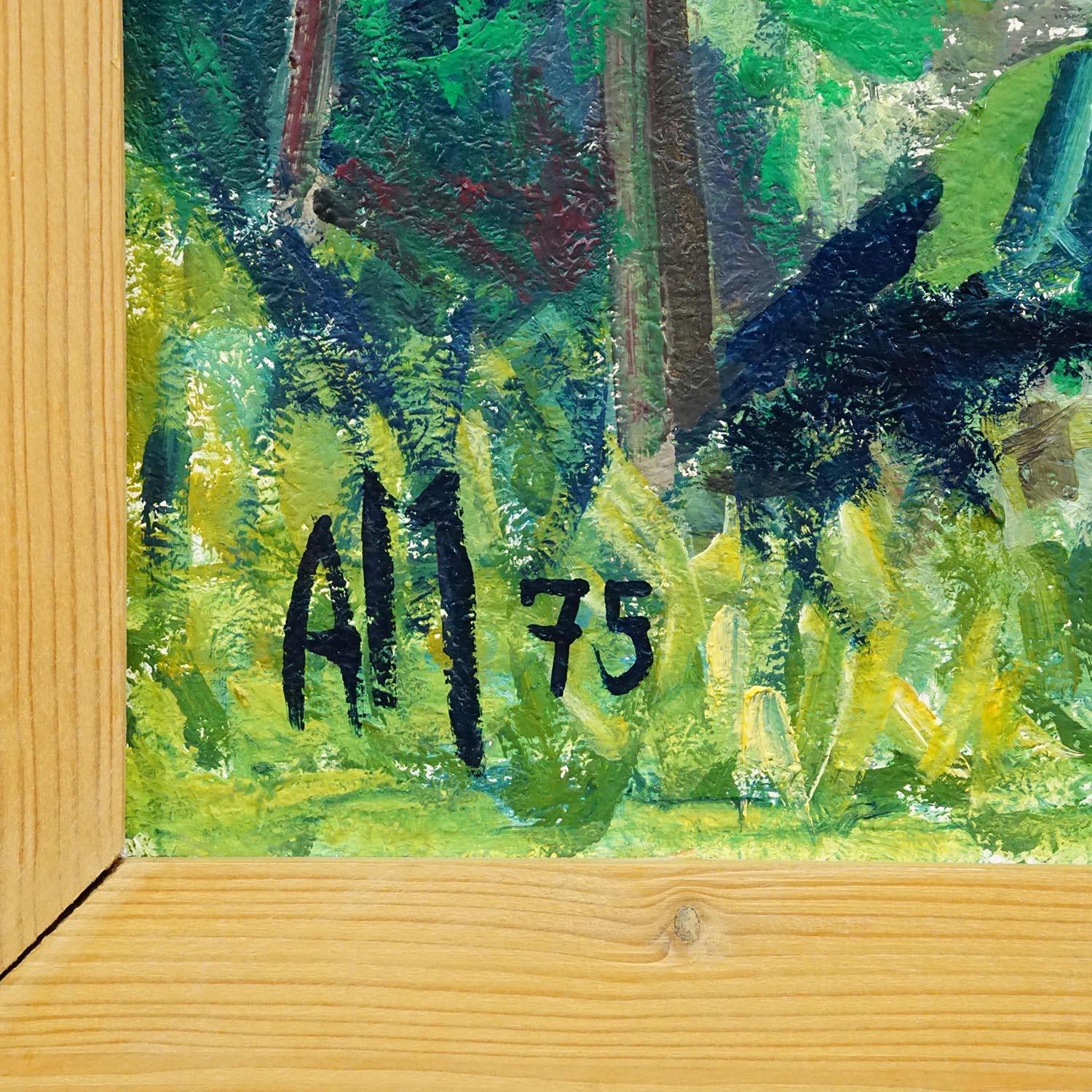 Alexander Michael Ölgemälde eines lebhaften Sonnenblumenfeldes 1975 (Deutsch) im Angebot