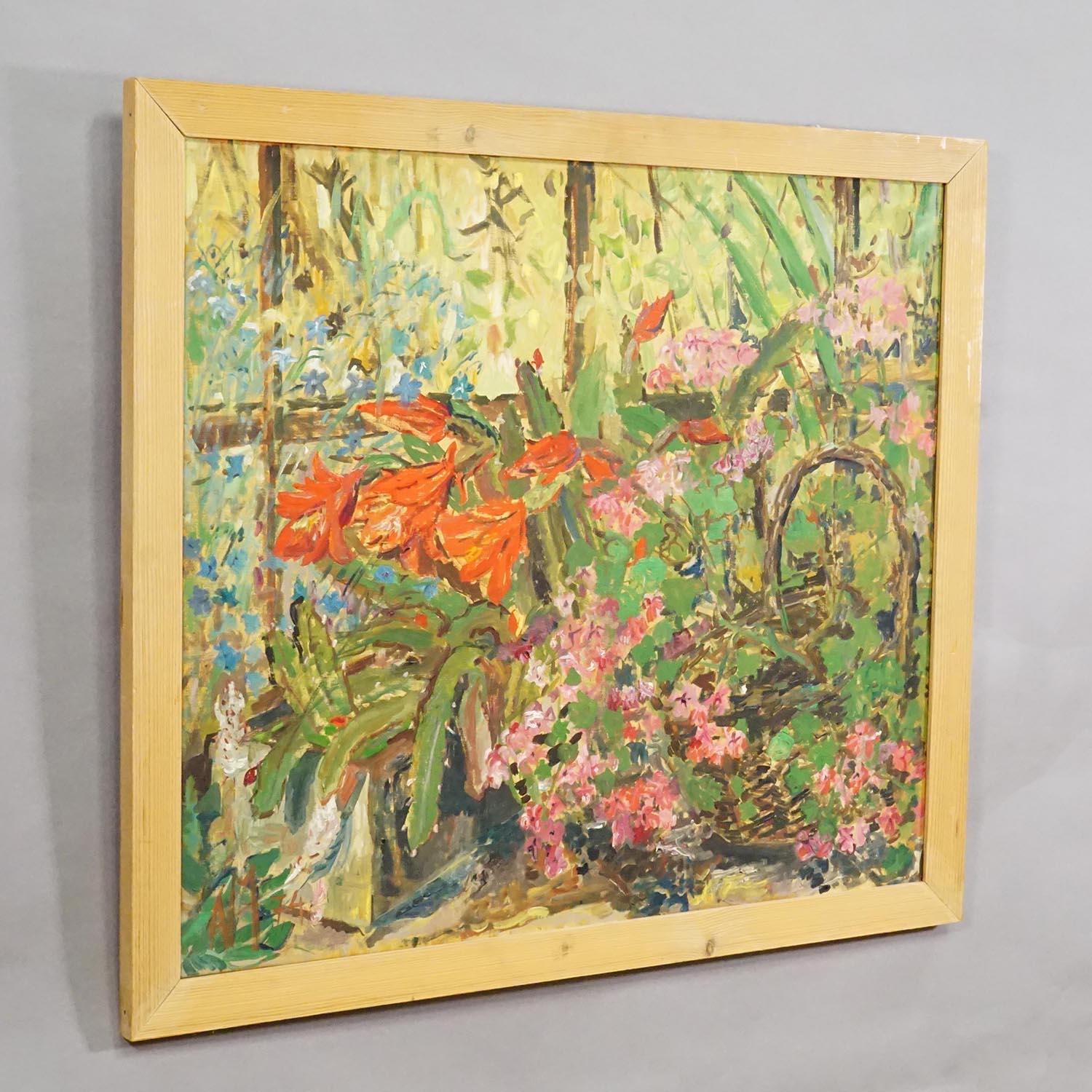 Alexander Michael Ölgemälde eines blühenden Kaktus, Deutschland 1974

Ein großartiges Vintage-Ölgemälde, das blühende Kakteen in einem Gewächshaus zeigt. Das ausdrucksstarke Kunstwerk ist mit Öl auf Leinwand in einem postimpressionistischen Stil
