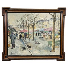 Peinture à l'huile vintage du marché Viktualien de Munich en hiver