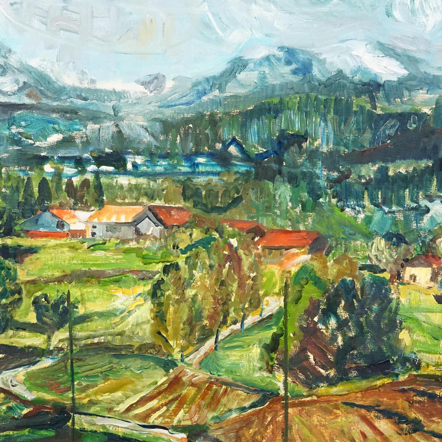 Allemand Alexander Michael Peinture à l'huile des Préalpes 1973 en vente