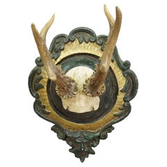 Black Forest Antique Roe Deer Trophy on Casted Plaque 1940s