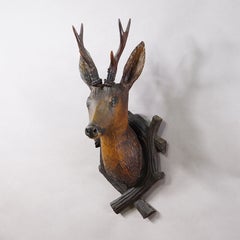 Large Naturalistic Black Forest Carved Deer Head, ca. 1930s