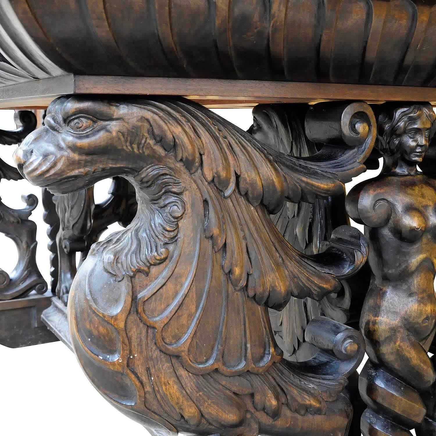 Nutwood Great Renaissance Style Desk with Elaborate Carvings