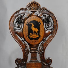 Black Forest Carved and Inlaid Walnut Chair, Swiss, 1900