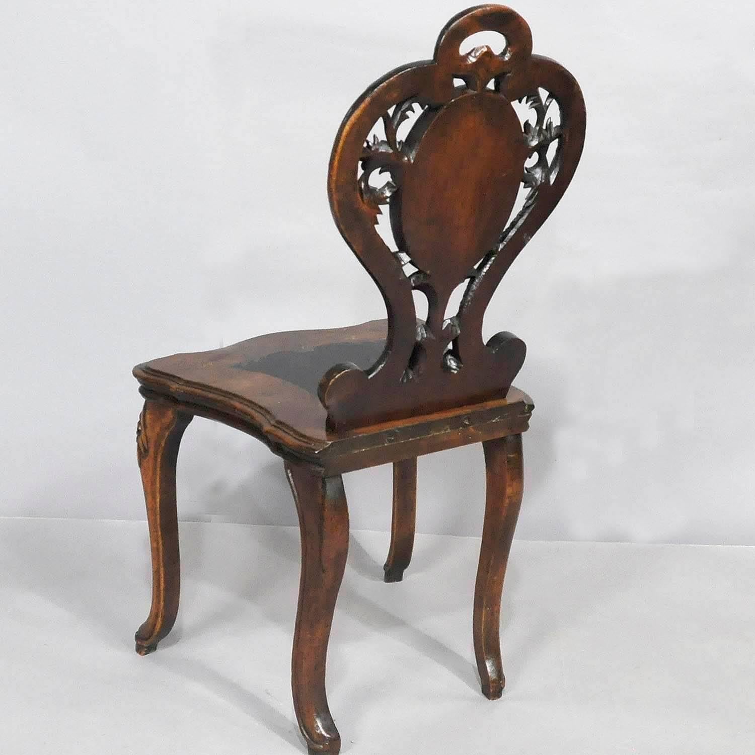 Nutwood Black Forest Carved and Inlaid Walnut Chair, Swiss, 1900
