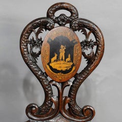 Black Forest Carved and Inlaid Walnut Chair, Swiss, 1900
