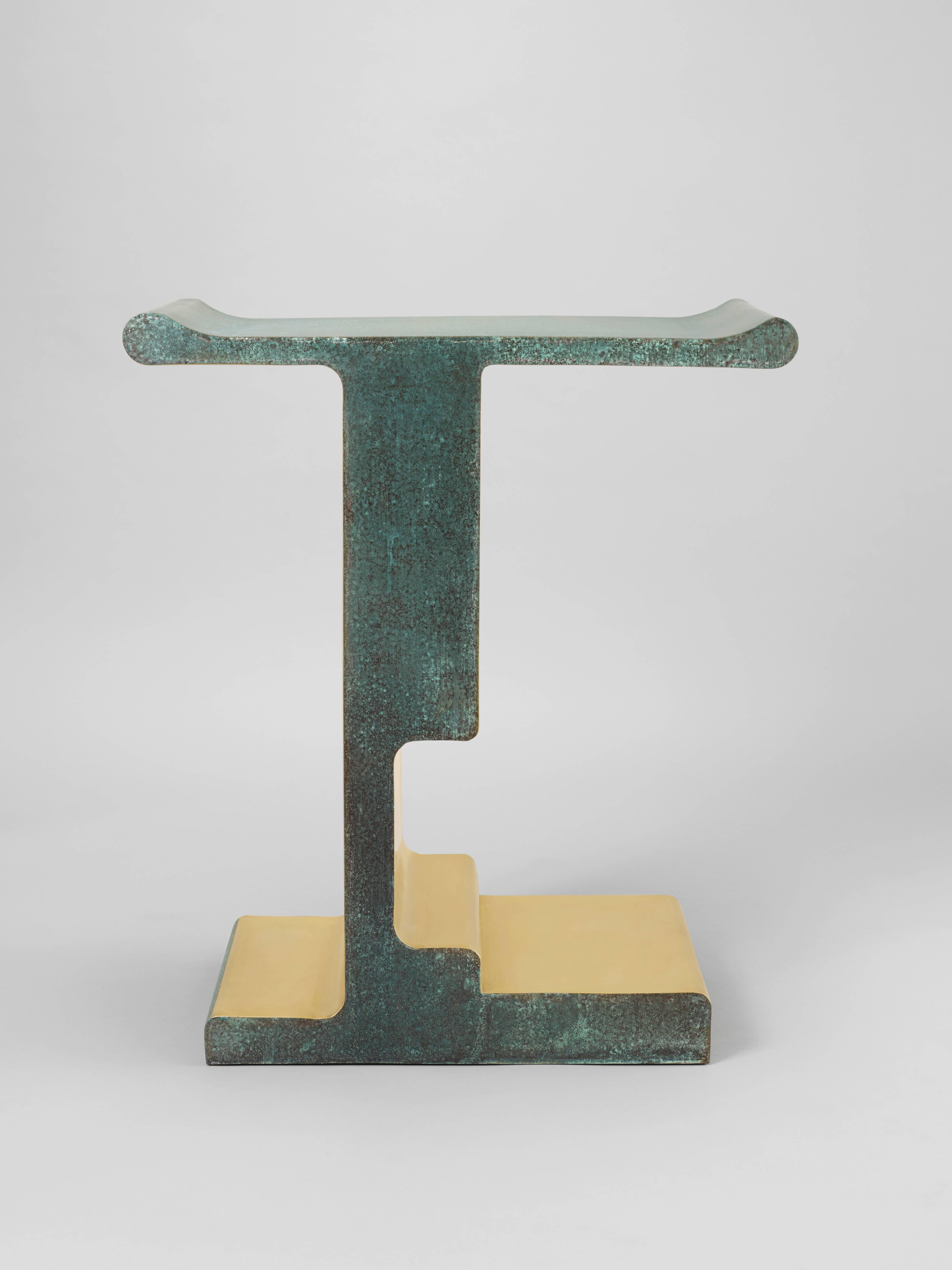 XiangSheng I' Side Table #1 combines brushed bronze with a refined champagne color and oxidized bronze with a deep Etruscan green patina. This collectible design is part of the ‘XiangSheng’ furniture collection by much acclaimed duo Studio MVW.