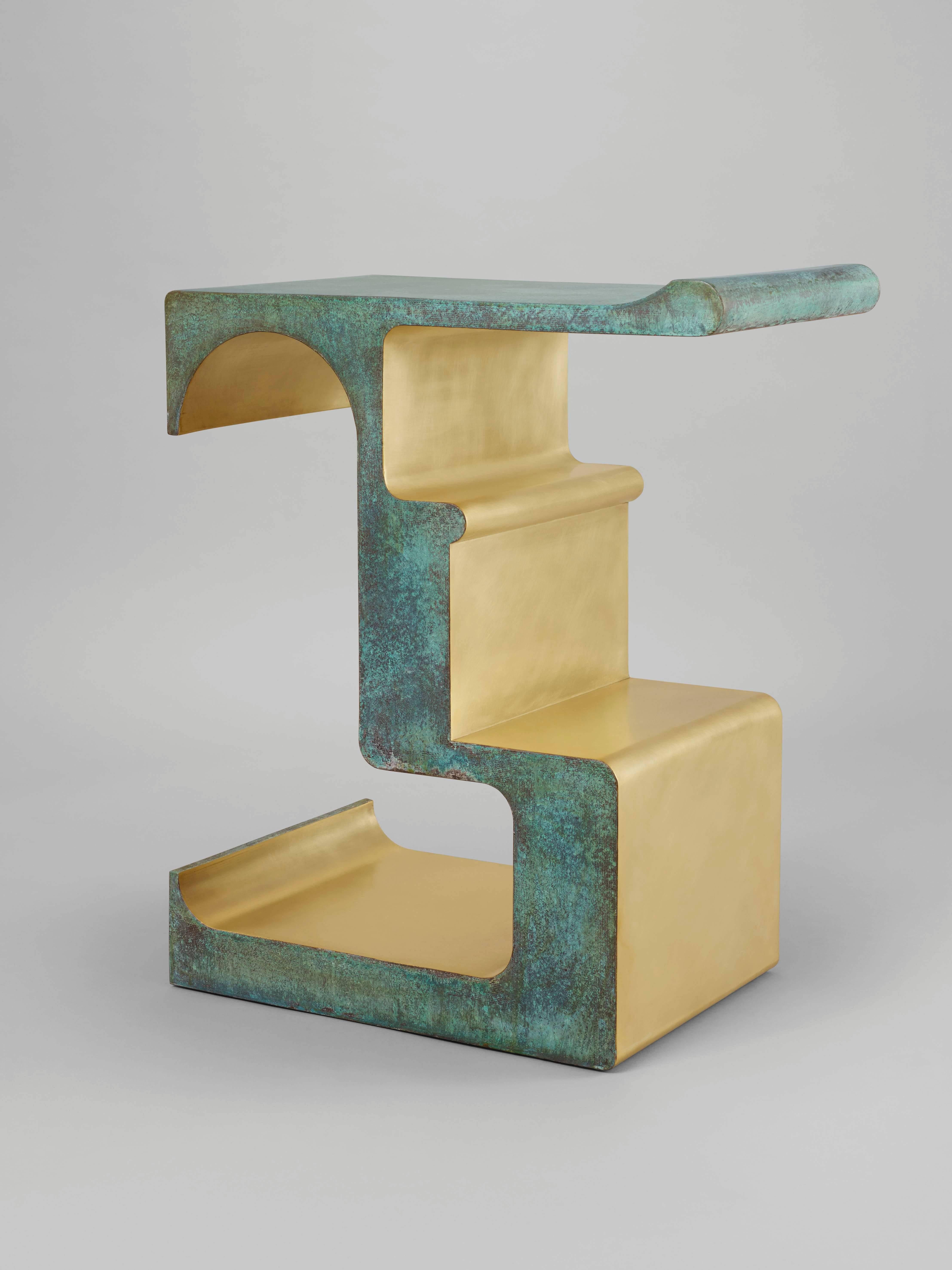 Patinated XiangSheng I Side Table #3, Bronze with an Etruscan Green Patina by Studio MVW  For Sale