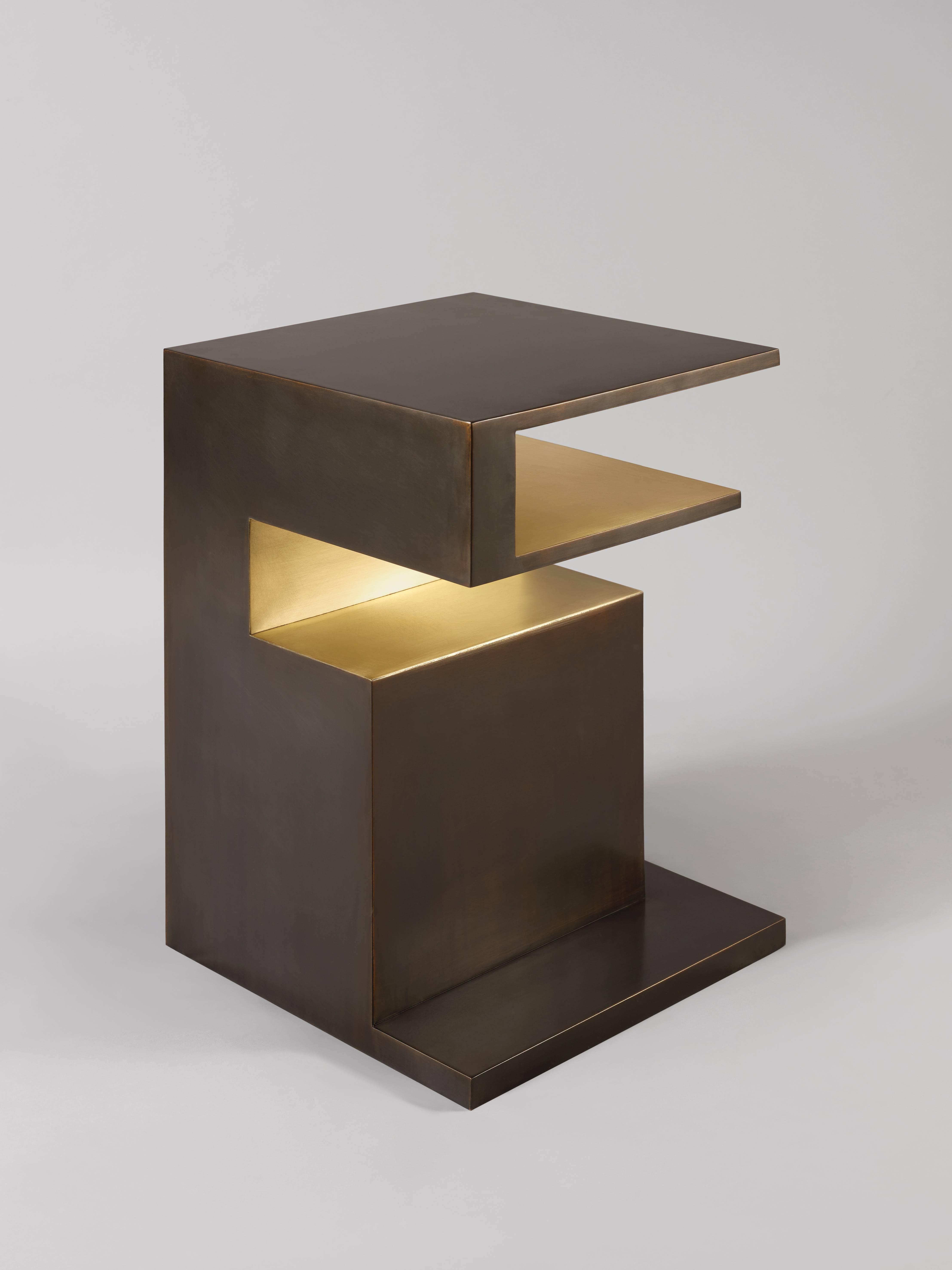 Brushed ‘XiangSheng II' Side Table in Bronze with an Intense Brown Patina by Studio MVW For Sale