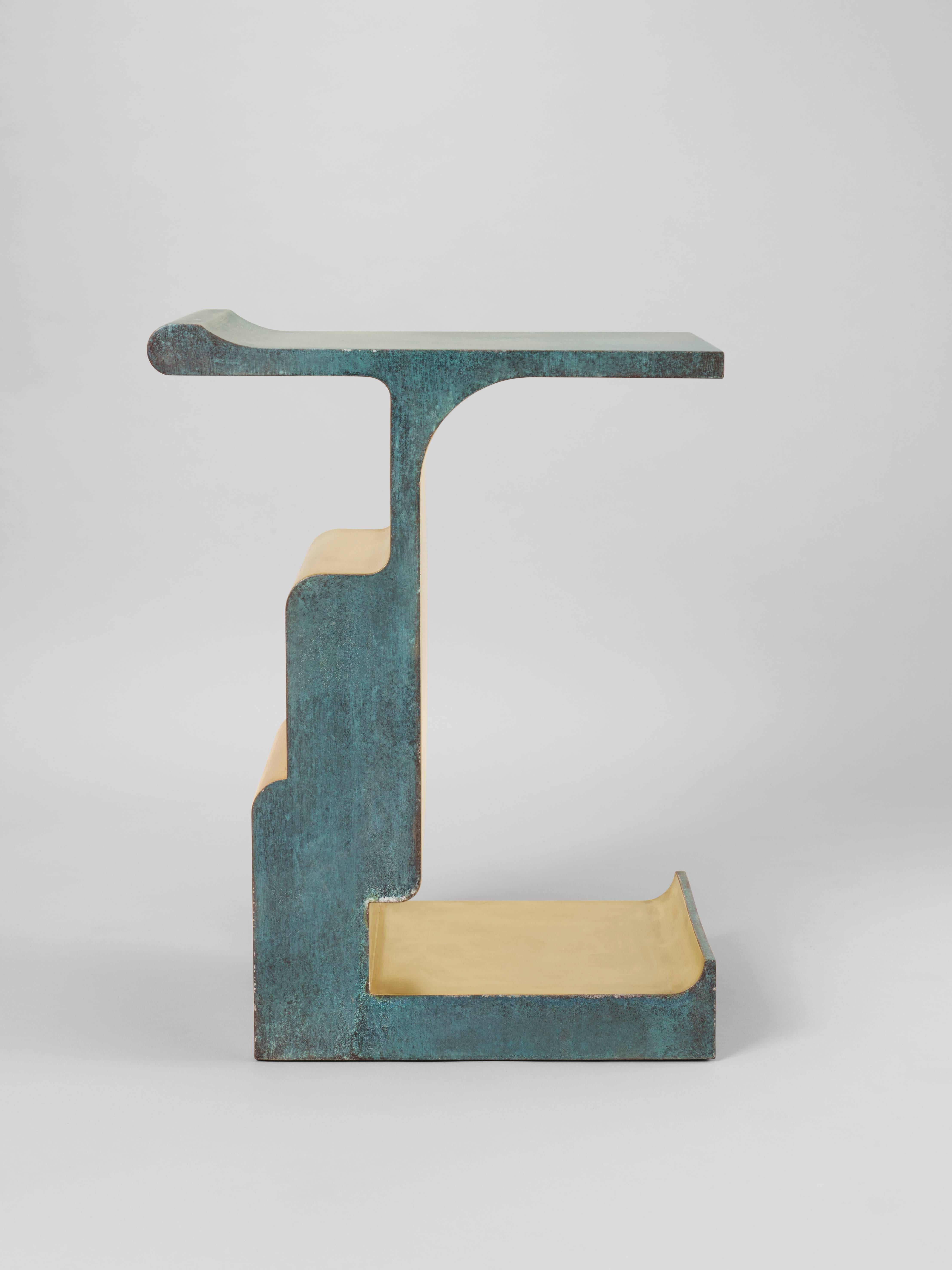 ‘XiangSheng I' Side Table #2 combines brushed bronze with a refined champagne color and oxidized bronze with a deep Etruscan green patina. This collectible design is part of the ‘XiangSheng’ furniture collection by much acclaimed duo Studio MVW.