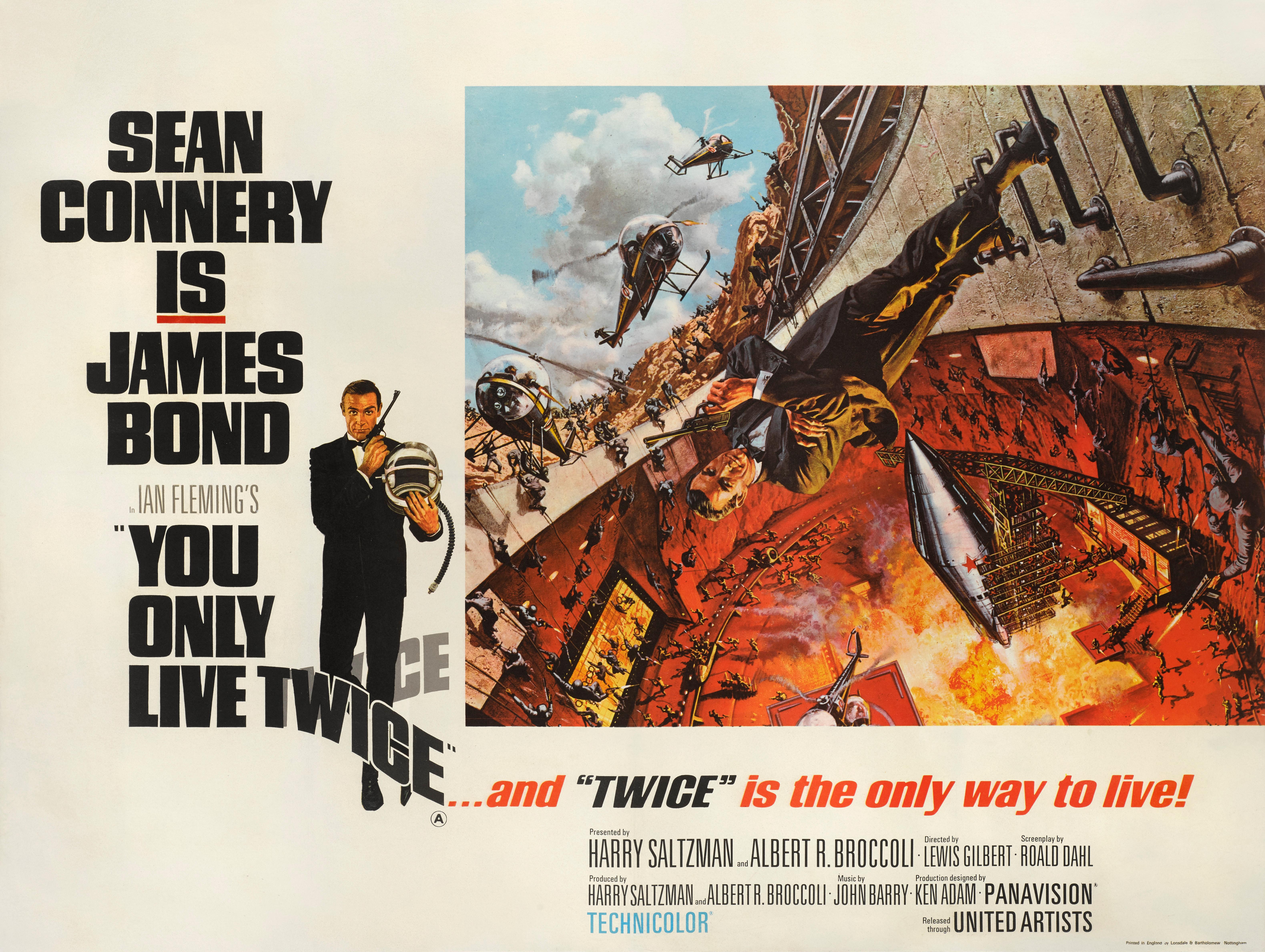 Original British film poster for the fifth James Bond film.
This is one of three different style posters produced to advertise the film in the UK. This is know as Style A (volcano).  This poster is conservation linen-backed, and would be sent out