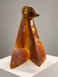 impressive sculpture in translucent amber glass - JAROMÍR RYBÁK - 1990