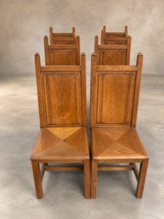 Set of Eight Brutalist Solid Wood Chairs - 1950