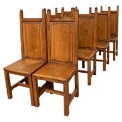 Set of Eight Brutalist Solid Wood Chairs - 1950