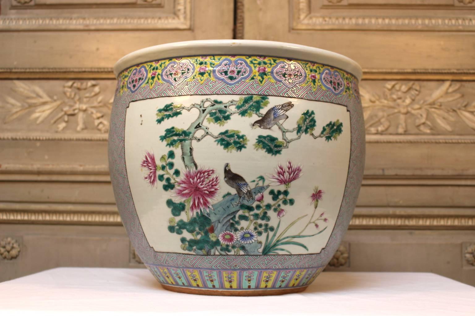 A late 19th century Chinese porcelain fish bowl.