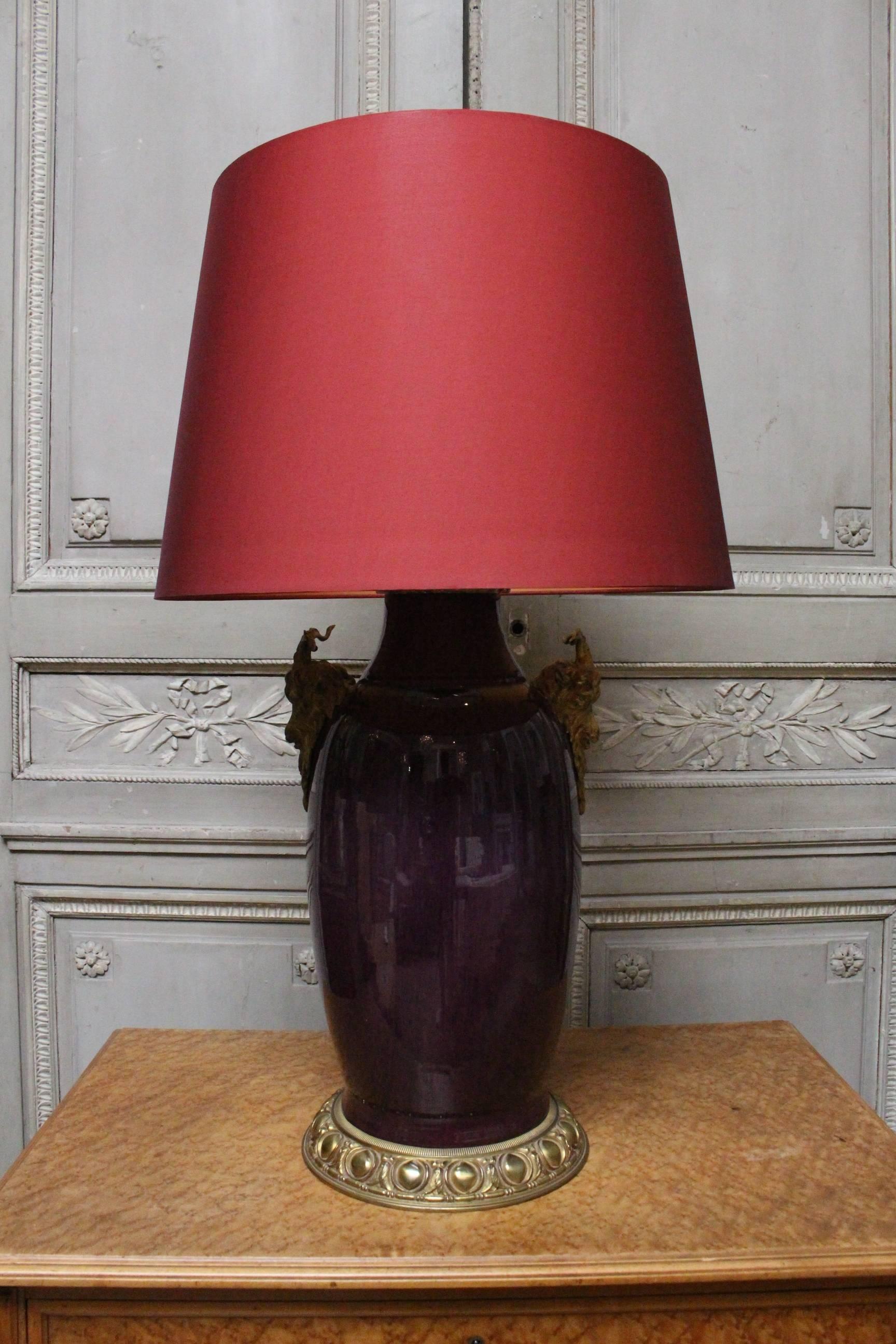 A Chinese flambe porcelain lamp base with French Louis XVI style mounts.