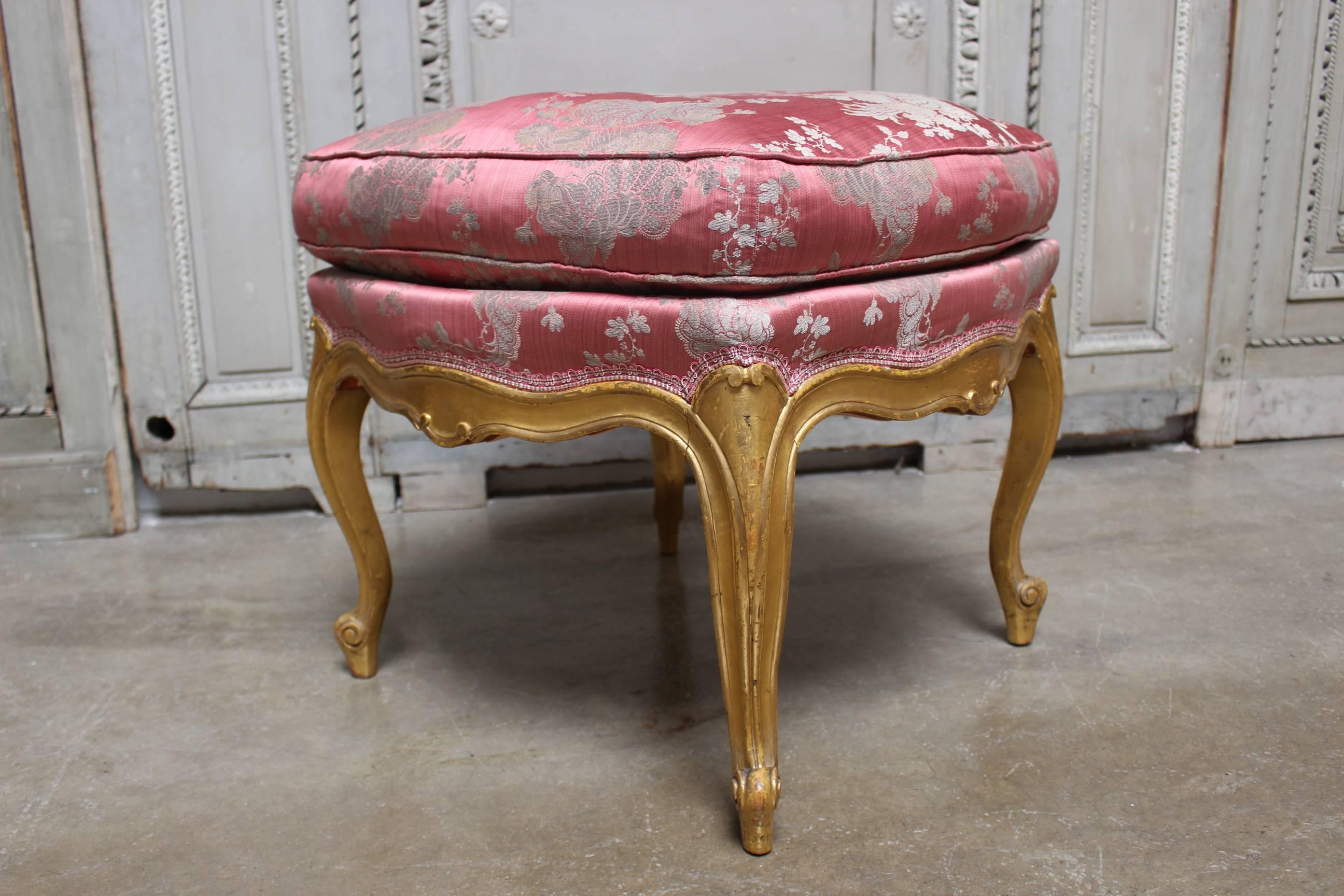 19th Century French Louis XV Style Tabouret with a Gold Leaf Finish