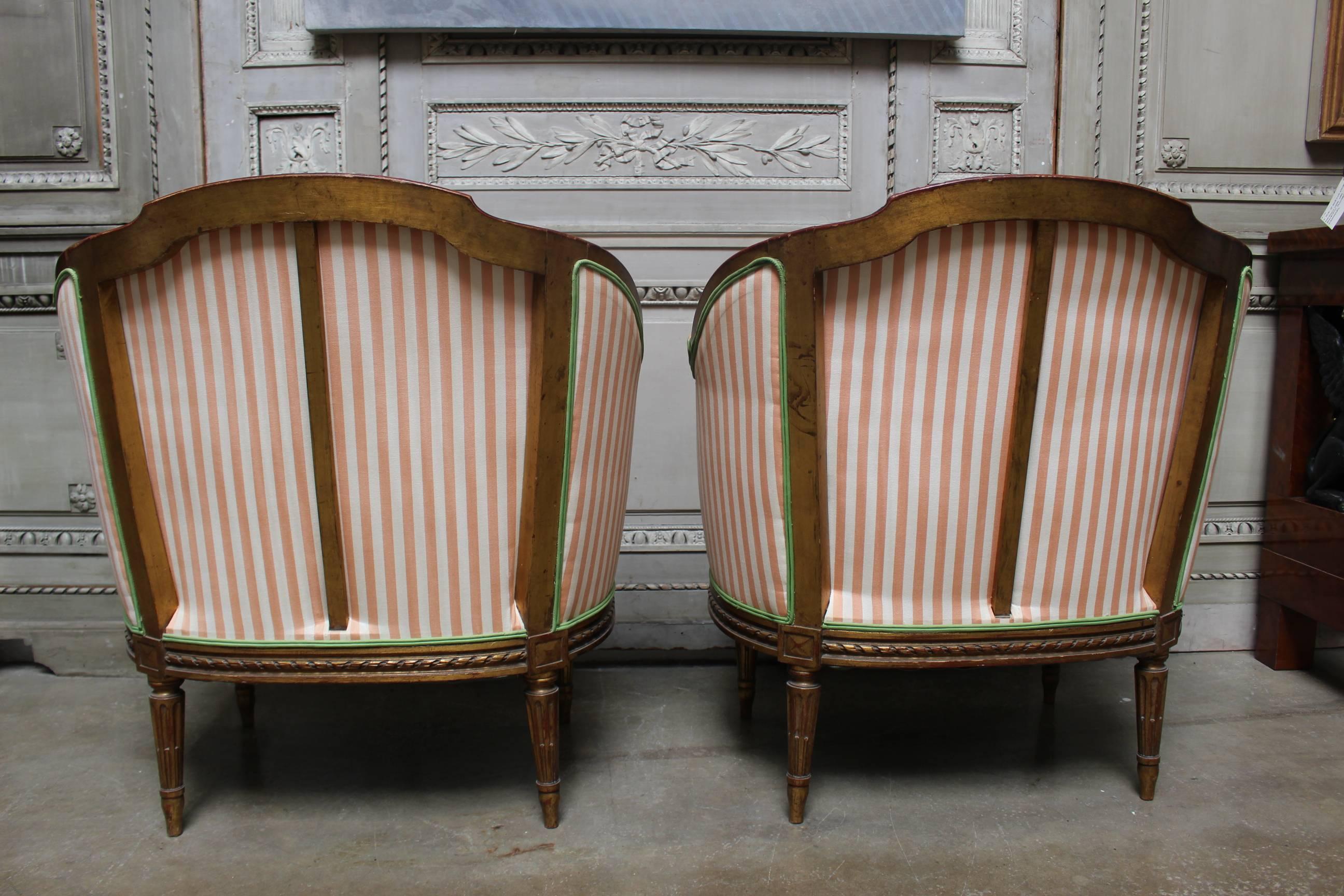 Pair of 19th Century French Louis XVI Style Armchairs with a Gold Leaf Finish In Good Condition For Sale In Dallas, TX