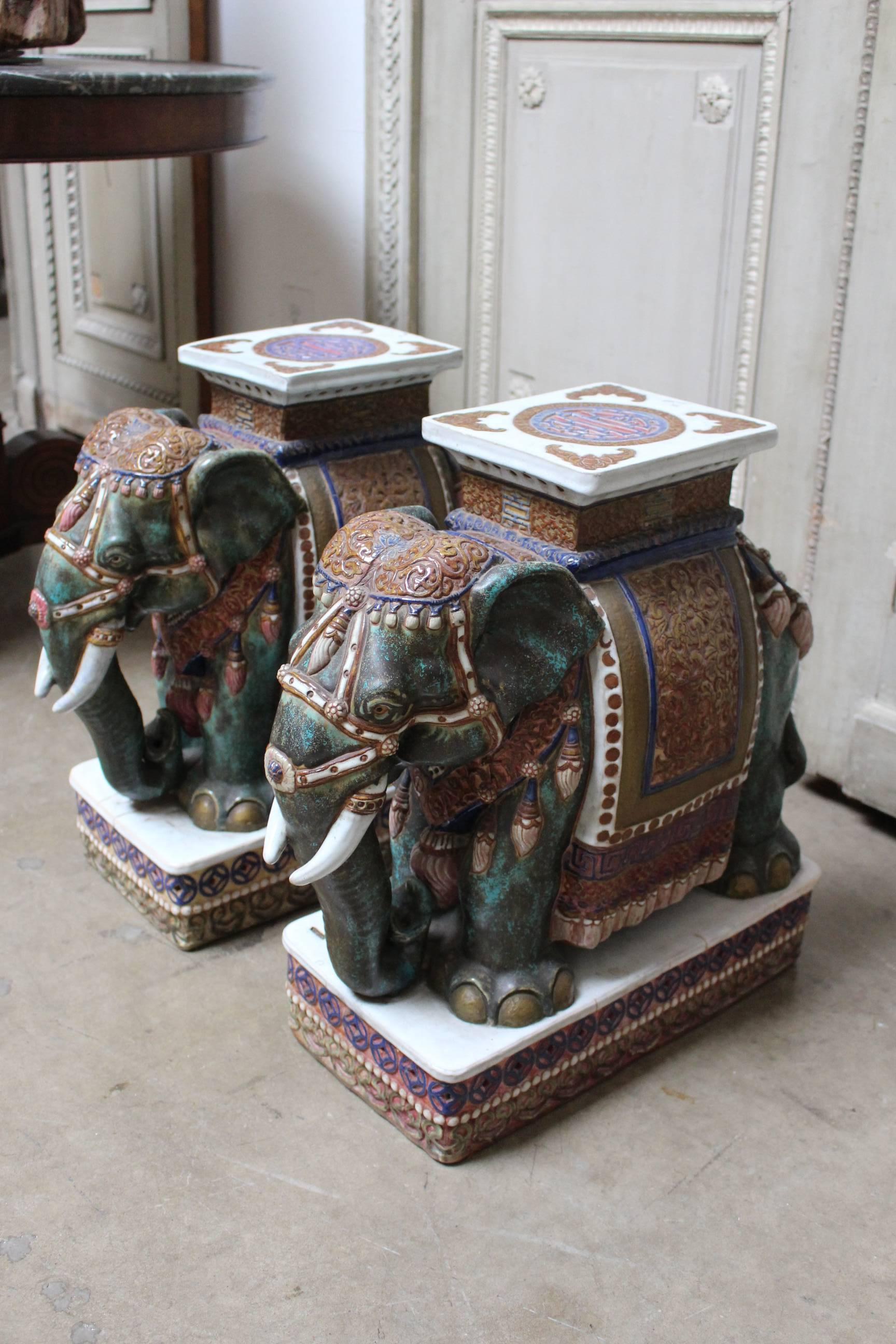 Chinese Export Pair of Chinese Porcelain Elephant Garden Stools