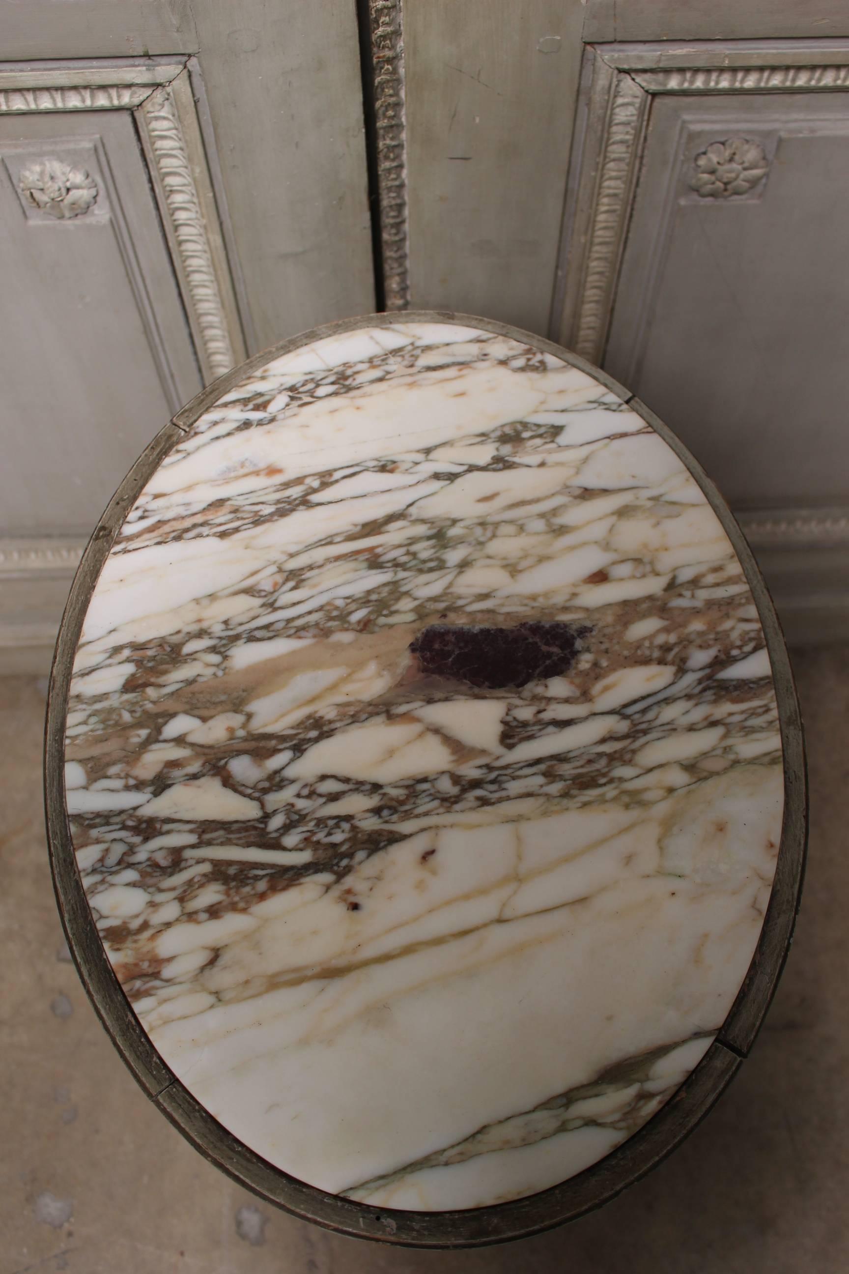 French Directoire Style Painted Wood Table with Marble Top and Caned Shelf In Good Condition In Dallas, TX