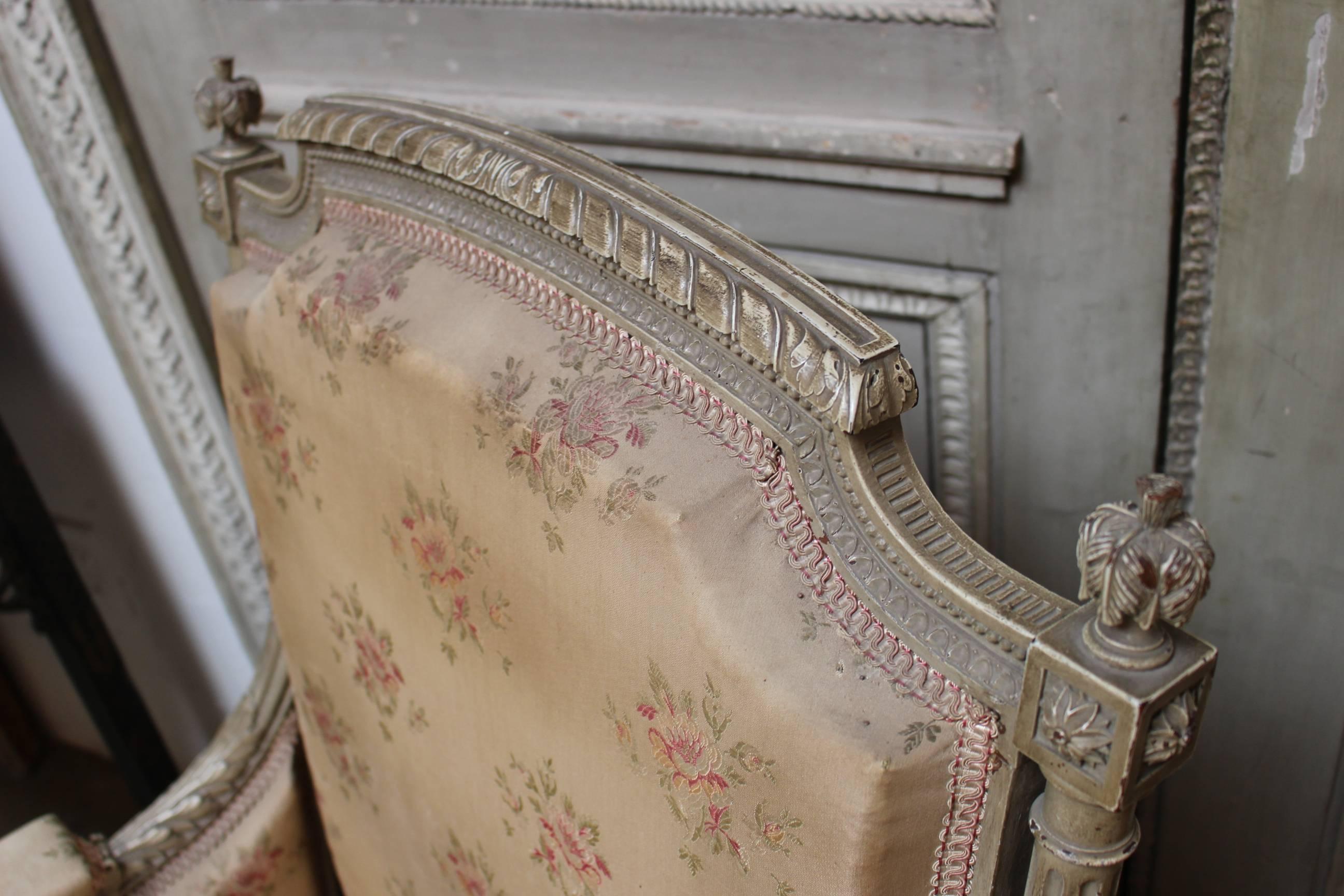 Pair of French Louis XVI Style Bergères with a Painted Finish 1