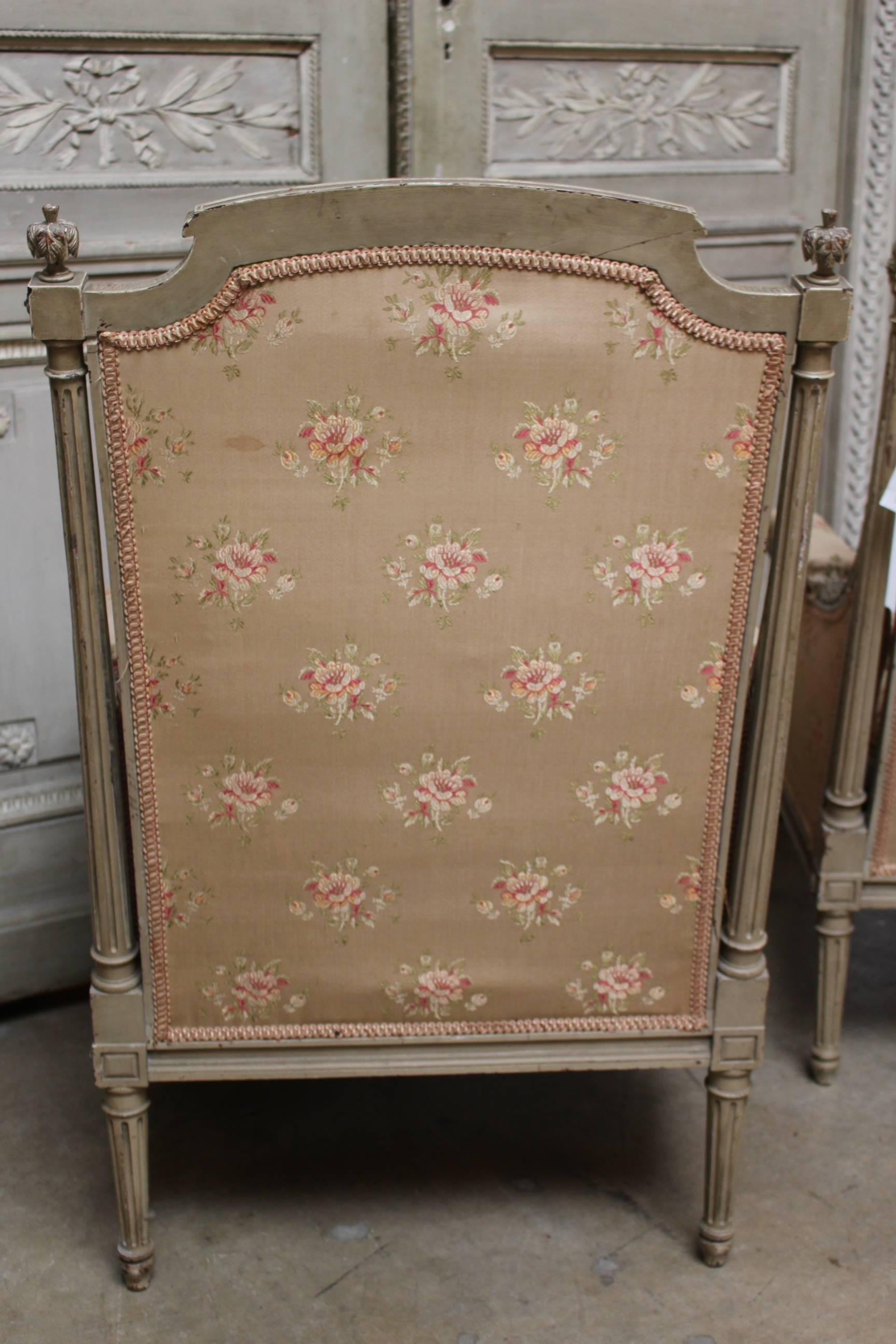 Pair of French Louis XVI Style Bergères with a Painted Finish 4