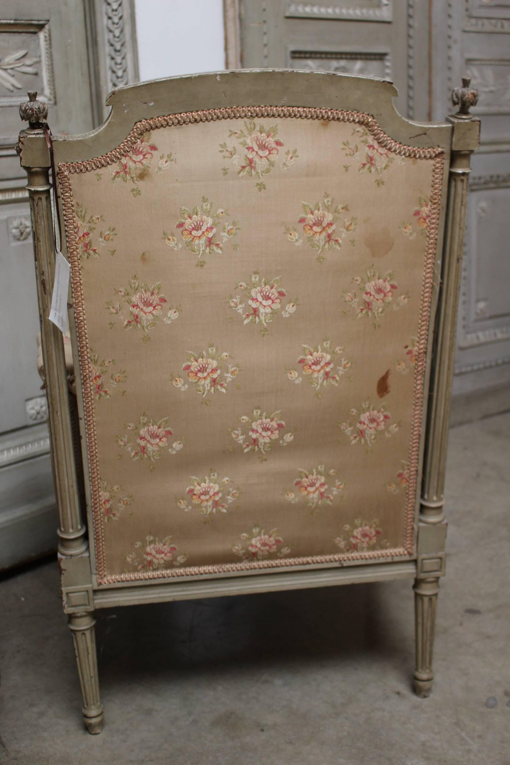 Pair of French Louis XVI Style Bergères with a Painted Finish 5
