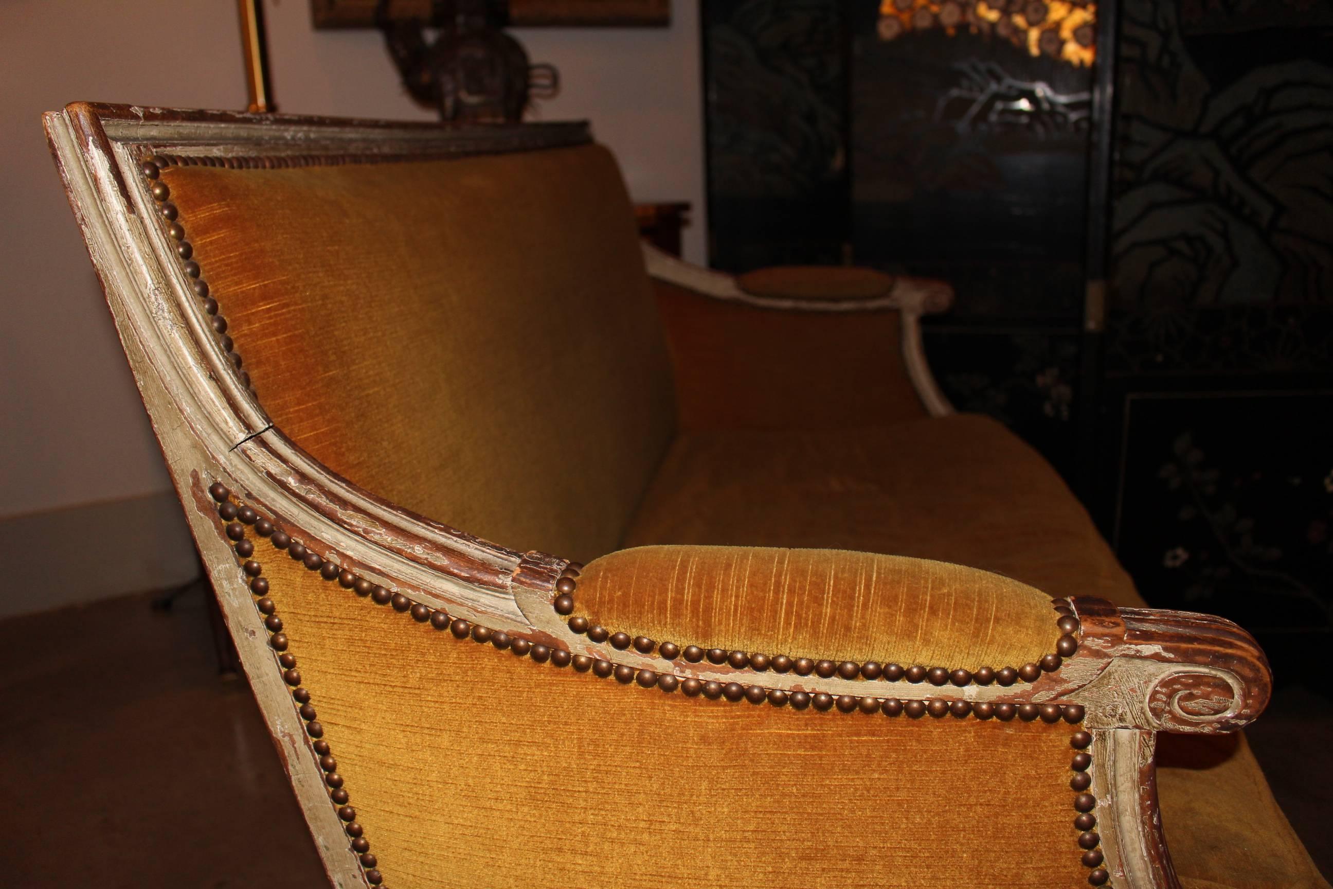 20th Century French Louis XVI Style Small Sofa with an Old Painted Finish