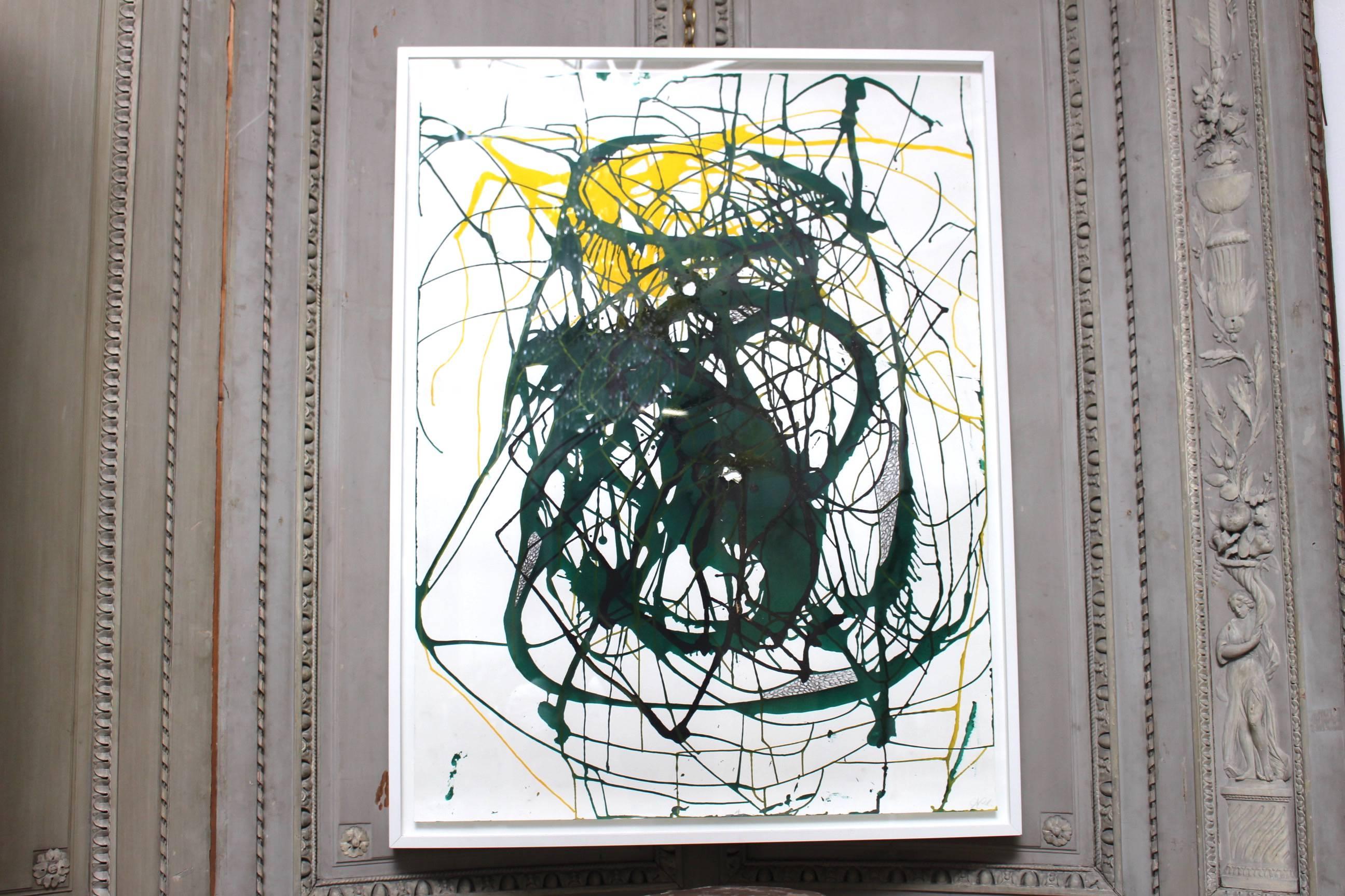 Ink, acrylic, charcoal on paper. “Untitled 1”. Framed.
Artist: Jack Cornell, Taos, New Mexico.