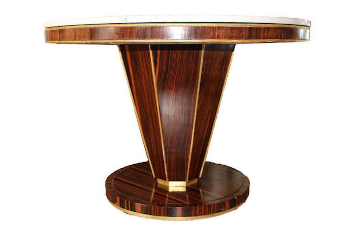 An Italian Art Deco style center table with poker insert underneath marble.