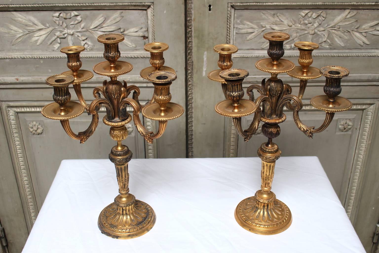 Neoclassical Pair of French Louis XVI Style Bronze Candelabra