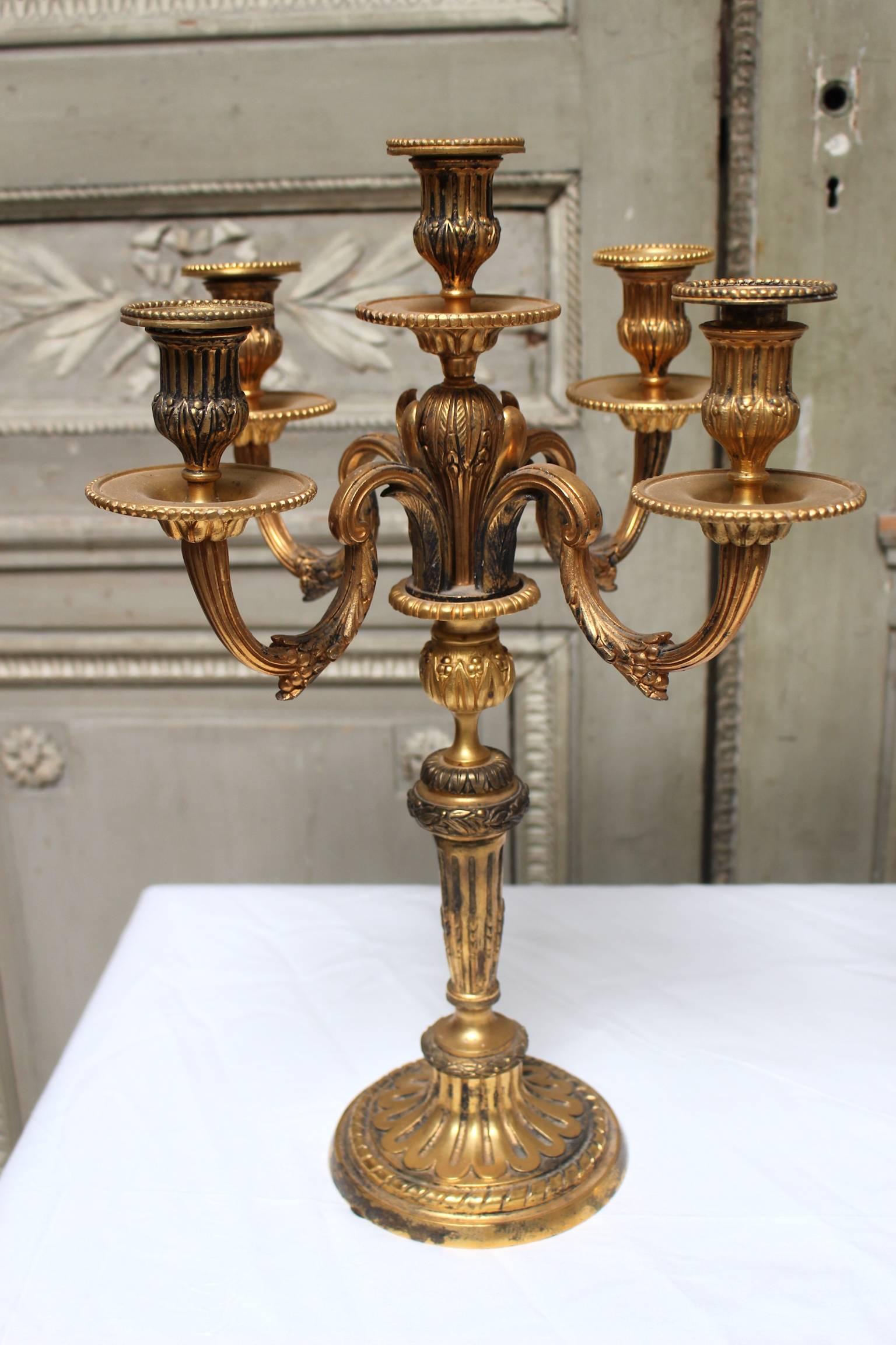 Pair of French Louis XVI Style Bronze Candelabra In Good Condition In Dallas, TX
