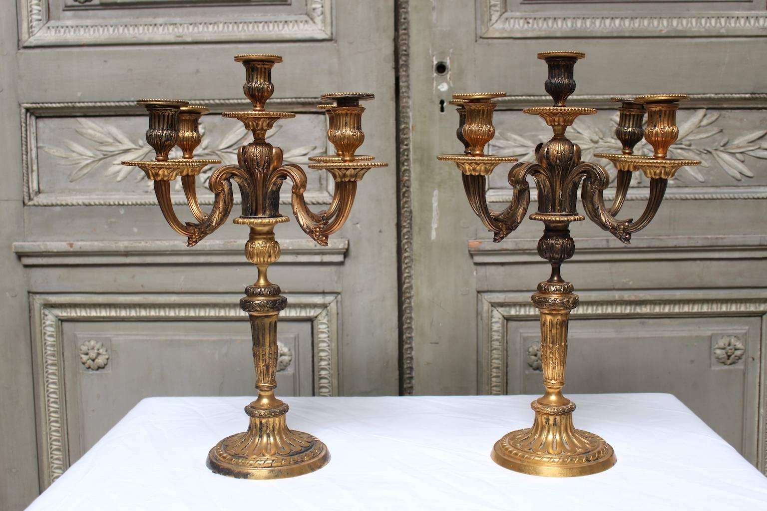 Pair of French Louis XVI Style Bronze Candelabra 1
