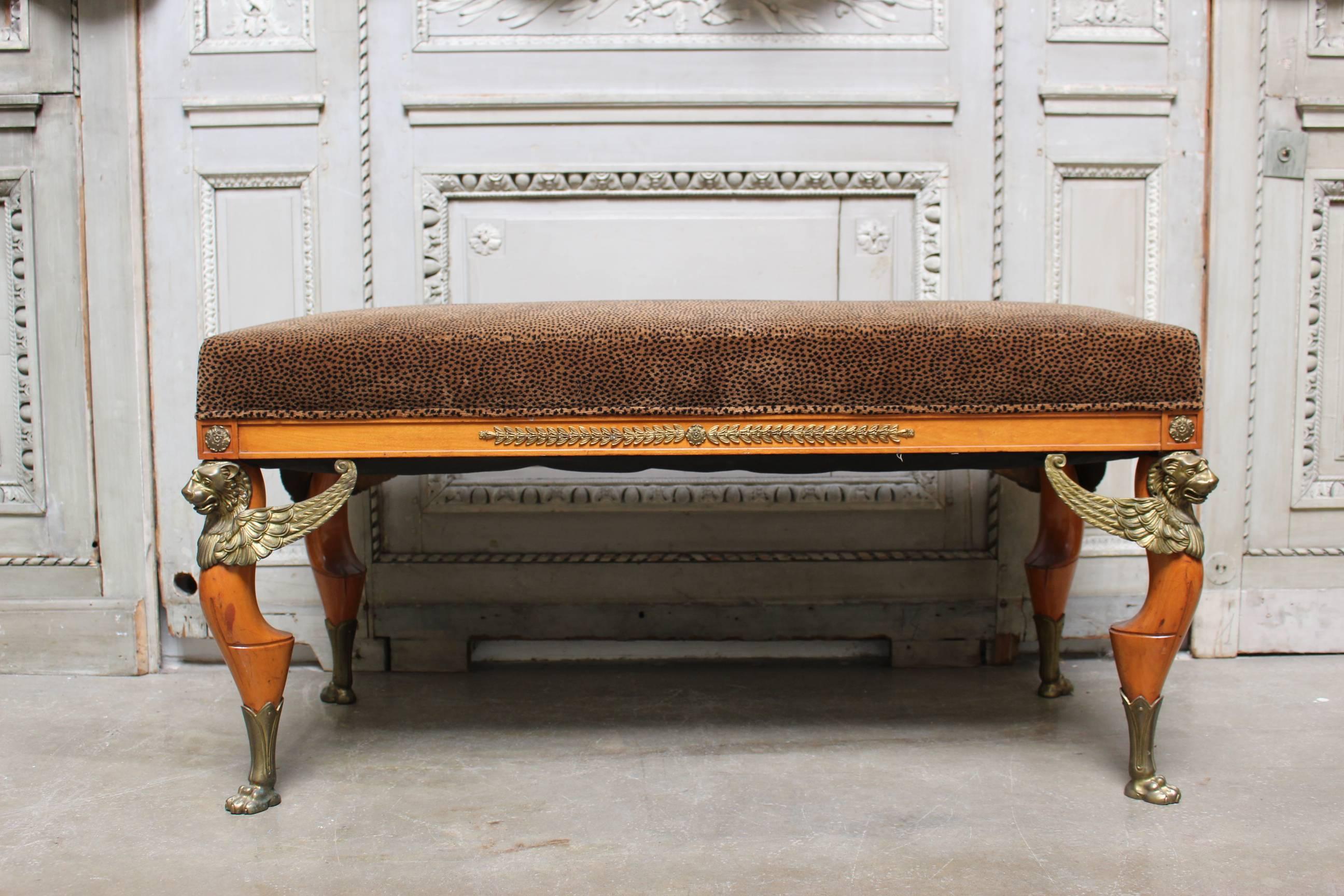 A French Embree style mahogany and bronze baquette bench.