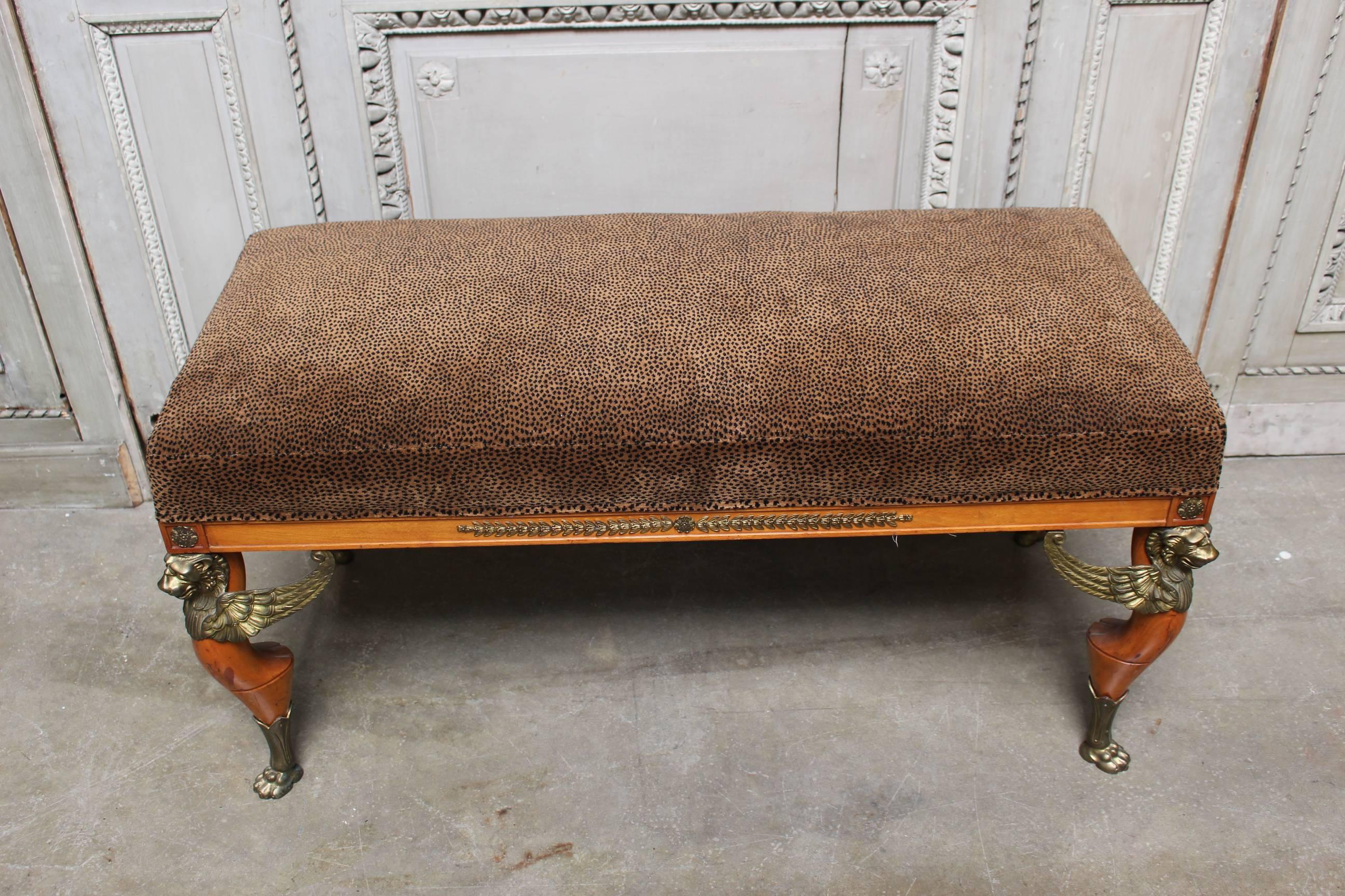 French Empire Style Mahogany and Bronze Banquette In Good Condition In Dallas, TX
