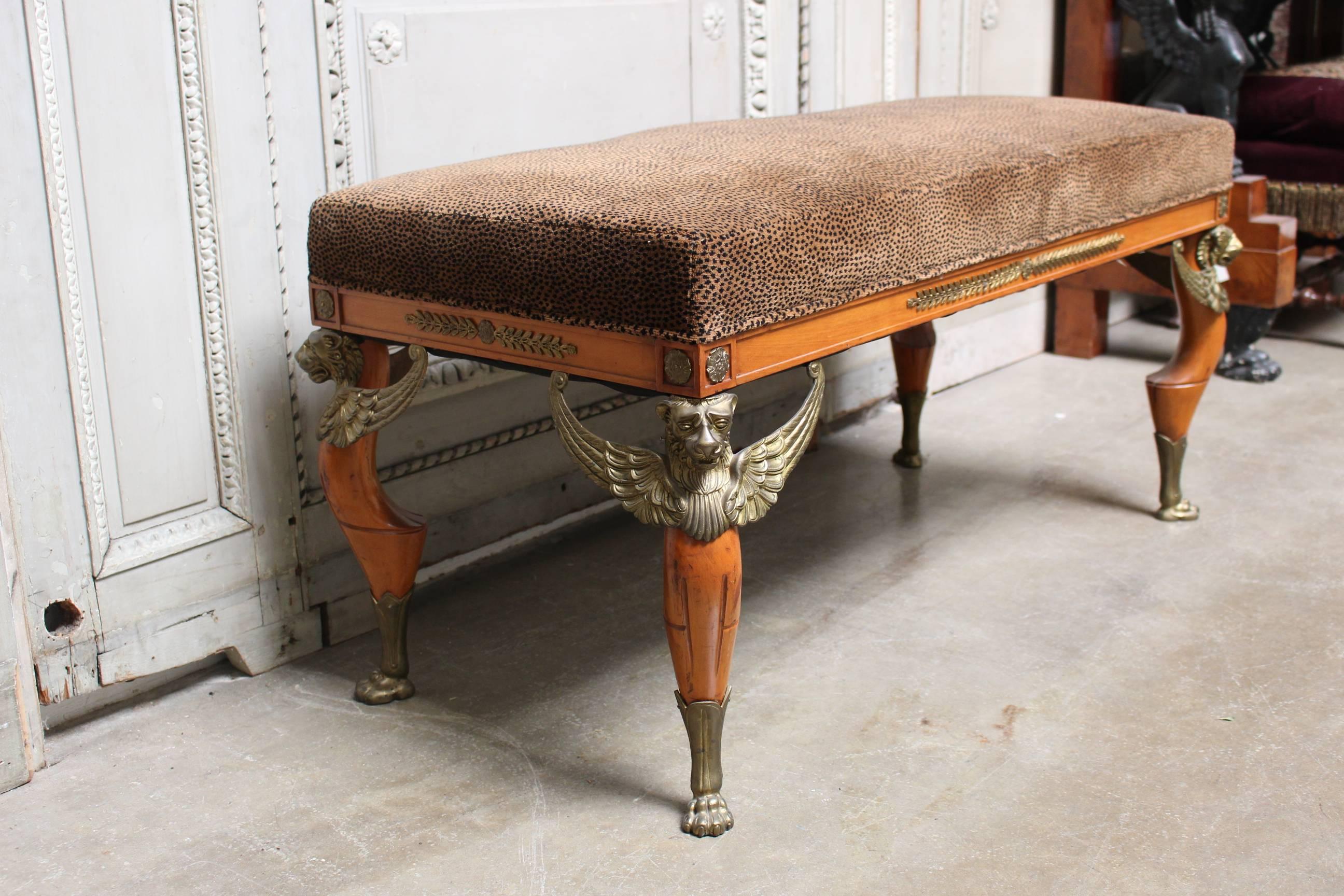 French Empire Style Mahogany and Bronze Banquette 2