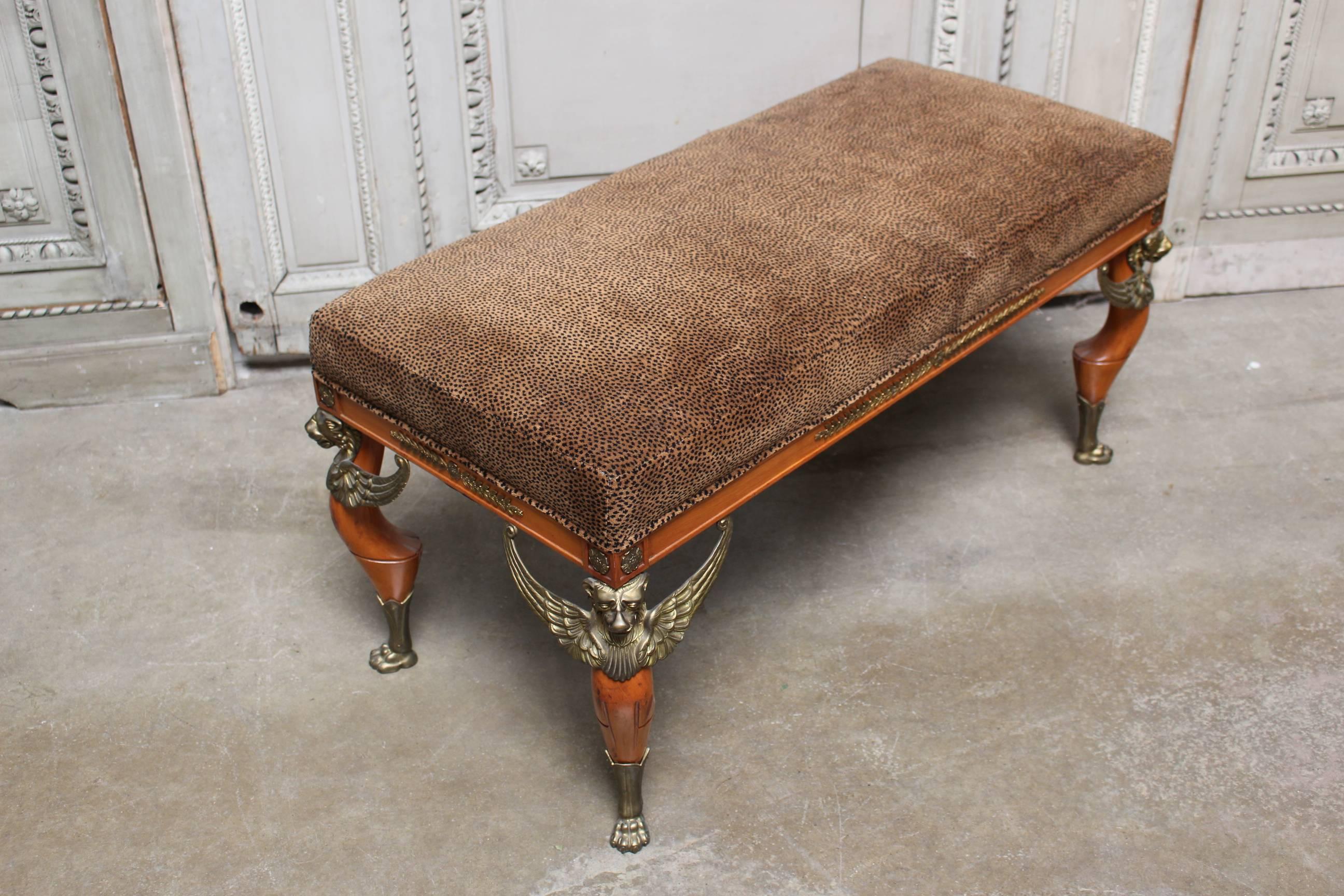 French Empire Style Mahogany and Bronze Banquette 4