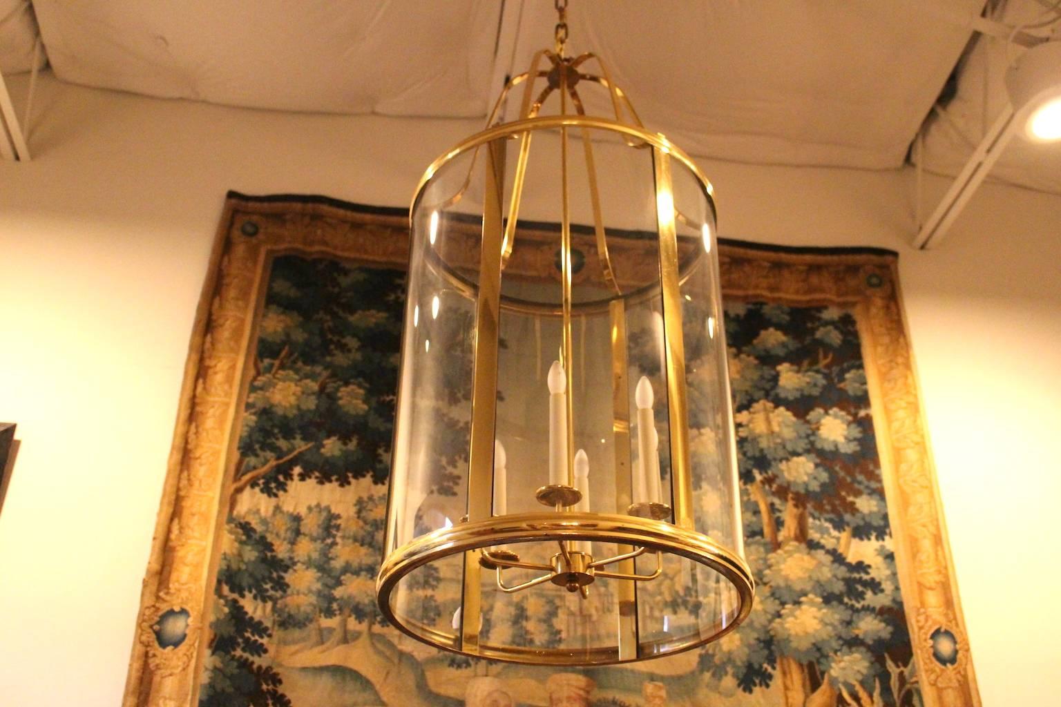 A large French Mid-Century brass lantern.