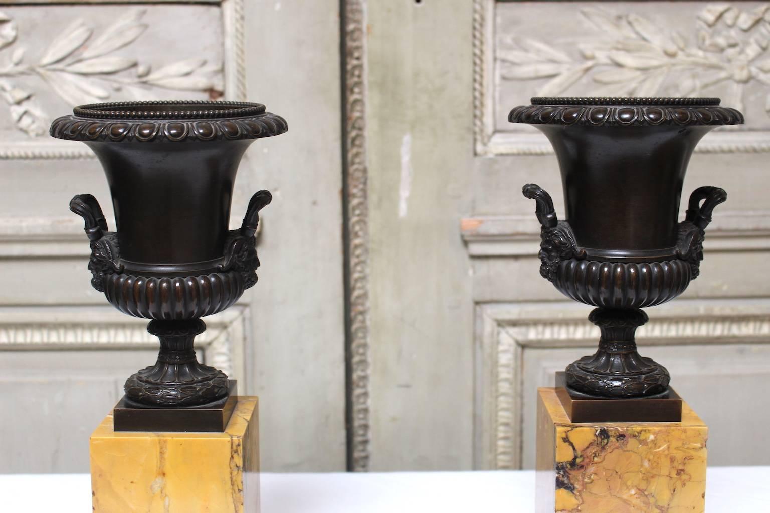 Pair of French Charles X Sienna Marble and Bronze Tazzas 1
