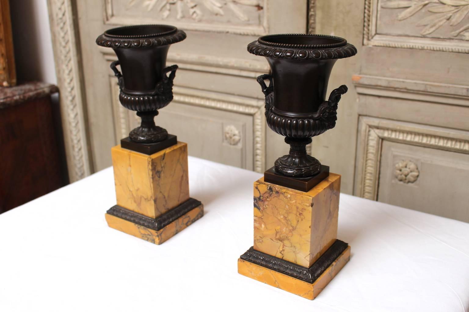 Pair of French Charles X Sienna Marble and Bronze Tazzas 4